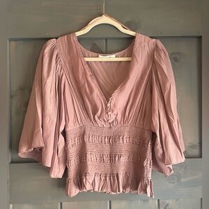 “Mustard Seed” Mauve Boho Smocked Blouse. NWOT. Never worn
